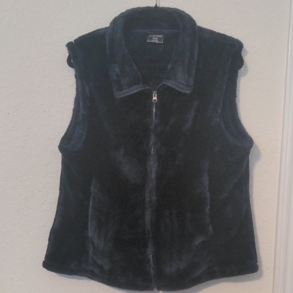 32 Degrees Heat Very Soft Black Faux Fur Zip-Up Vest. Size XL